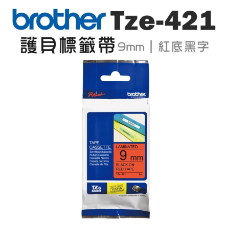 Brother TZe-421 護貝標籤帶 (9mm 紅底黑字) 